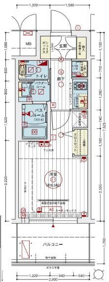 エステムコート神戸ハーバーランド前VIIレーベル(1K) 12階の間取り図