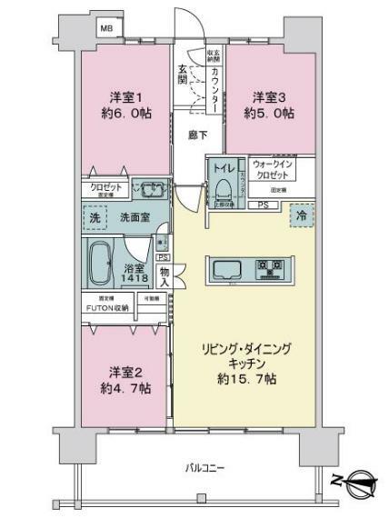 グランコスモ　ザ・リゾート沖縄豊崎(3LDK) 5階の間取り図