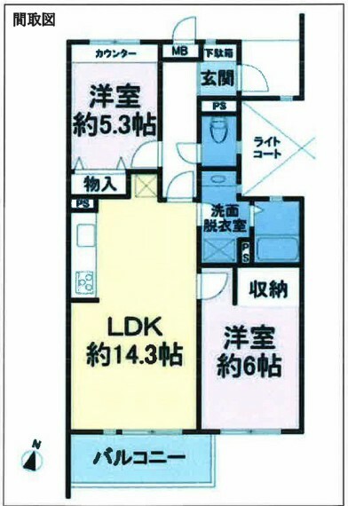 エクセル新松戸(2LDK) 3階の間取り図