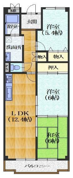 ユニライフ大山崎(3LDK) 4階の間取り図