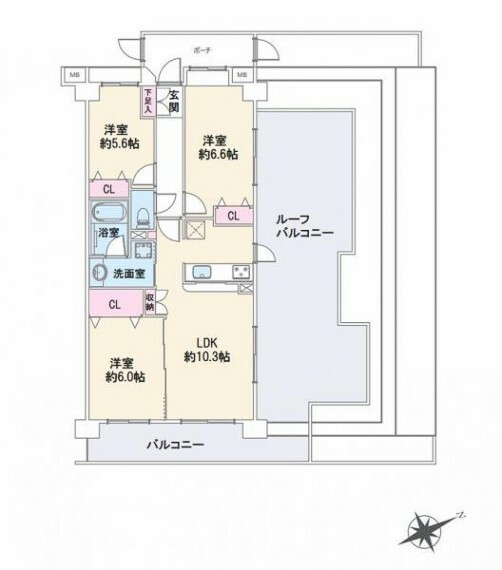 コスモ武蔵浦和エクシード(3LDK) 6階の間取り図