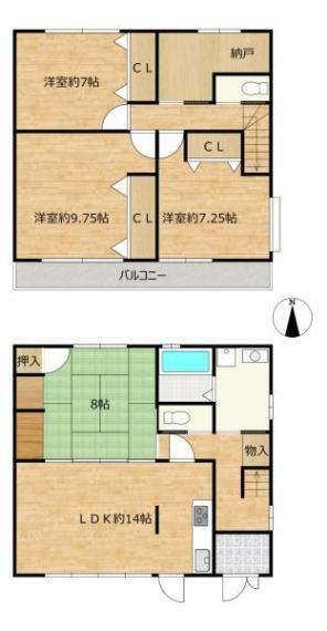 【間取図】4SLDKのお家です。部屋数も十分なので大人数でもお暮しいただけます。2階にもトイレがあるので生活がしやすいですよ。