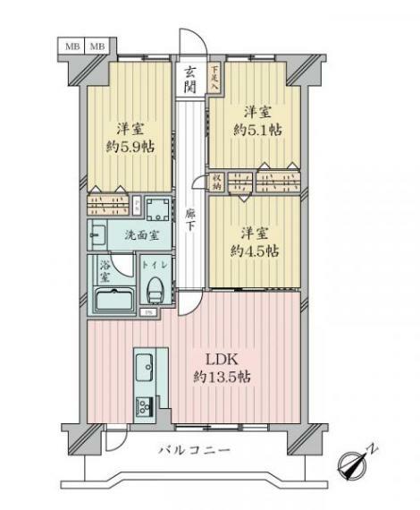 ルピナス多摩川(3LDK) 4階の内観