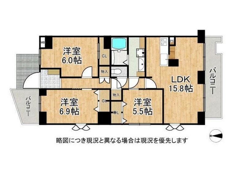 武庫川第2一番街12号棟(3LDK) 2階の間取り図