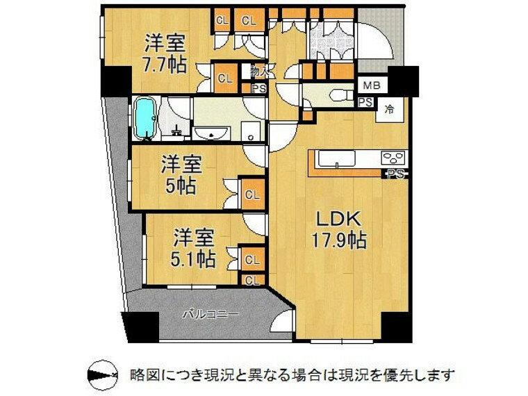 クレヴィア夙川松下町(3LDK) 1階の間取り図