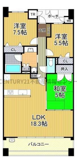 南東向きバルコニー！<BR/>陽当り、通風良好です！