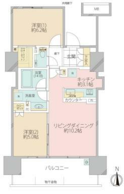 ザ・グランアルト錦糸町(2LDK) 3階の間取り図
