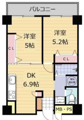 花川アーバンライフ(2DK) 5階の間取り図