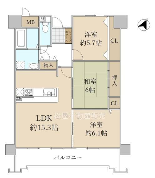 エメラルドマンション南台(3LDK) 14階の間取り図