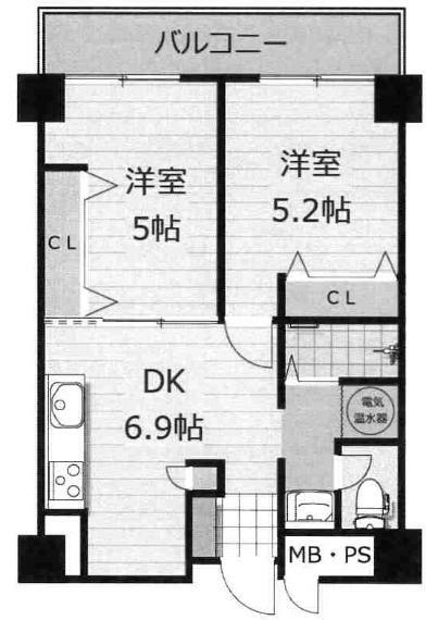 花川アーバンライフ(2DK) 5階の間取り図
