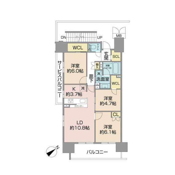 ベルドゥムール相模原(3LDK) 13階の間取り図