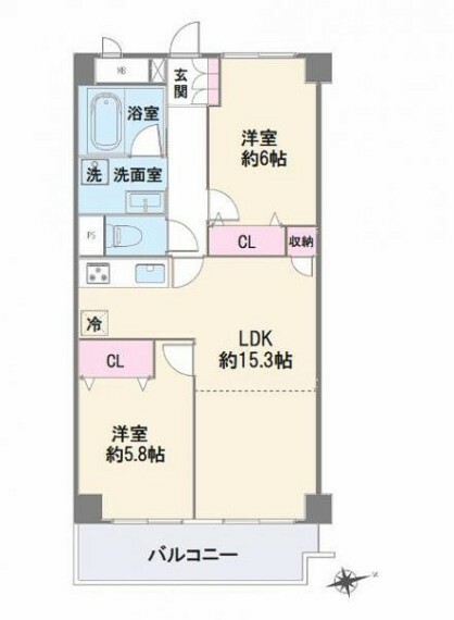 ハイラーク南浦和(2LDK) 2階の間取り図