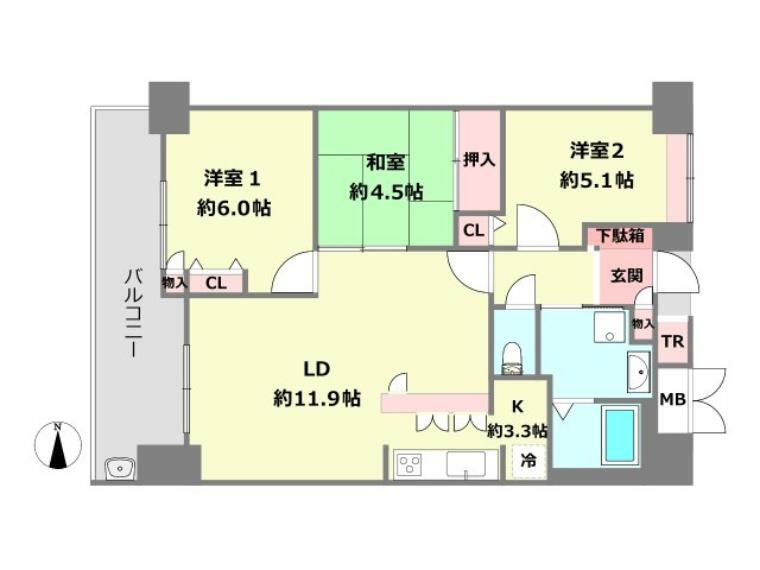 ディークラディア西宮(3LDK) 6階の間取り図