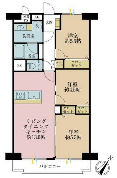 行徳ニューハイツ2号棟(3LDK) 2階の間取り図