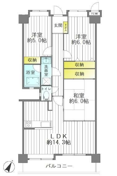 ライオンズガーデン南光台(3LDK) 3階の間取り図