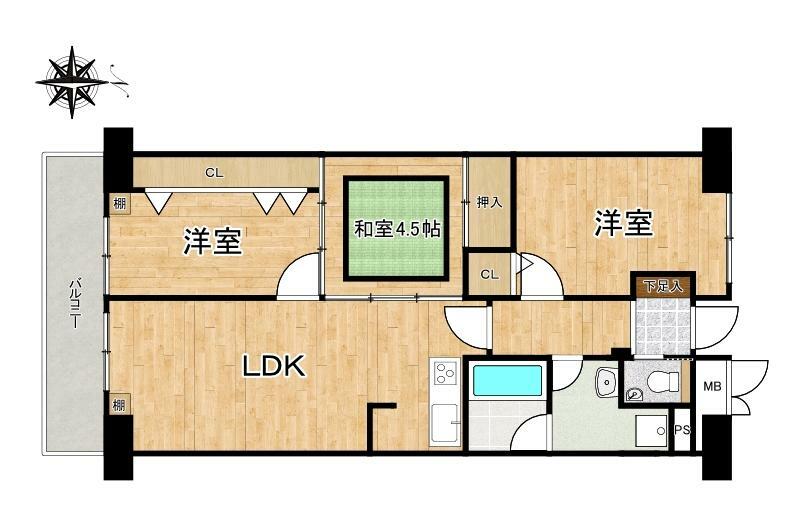 上本町ガーデンハイツ(3LDK) 13階の間取り図