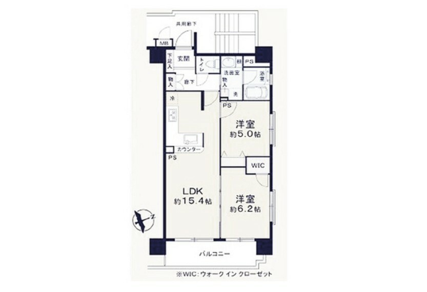 メロディーハイム銀座東(2LDK) 2階の間取り図