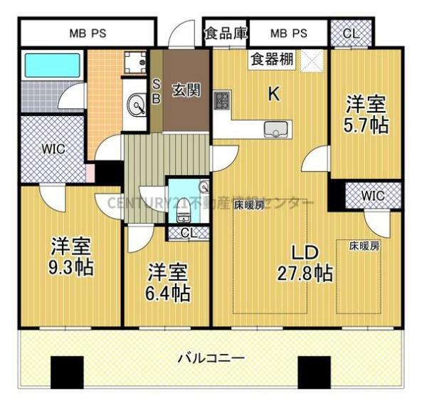 クロスタワー大阪ベイ(3LDK) 47階の間取り図