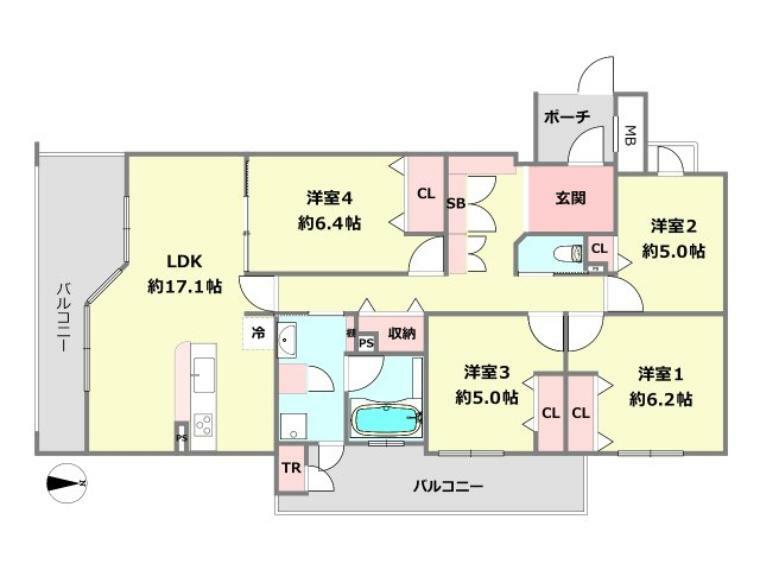モンセーヌ住吉川公園2番館(4LDK) 2階の間取り図