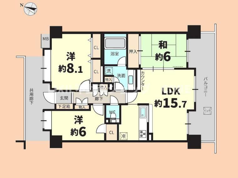 ハイホーム鶴間ブロードタウン(3LDK) 3階の間取り図