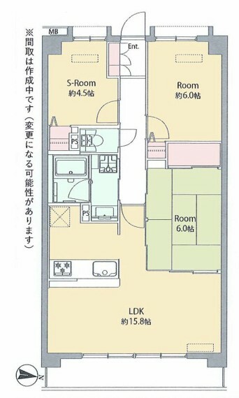3LDK・LDK約15.8帖・S‐Room約4.5帖・洋室約6.0帖・和室:6.0帖
