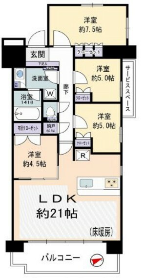 リーフィアレジデンス橋本(4LDK) 3階の間取り図