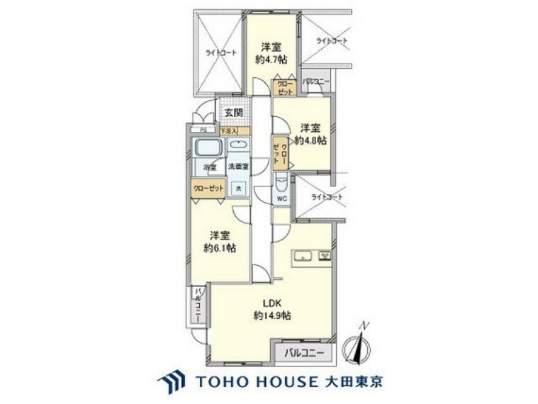 藤和千歳船橋ホームズ(3LDK) 4階の間取り図