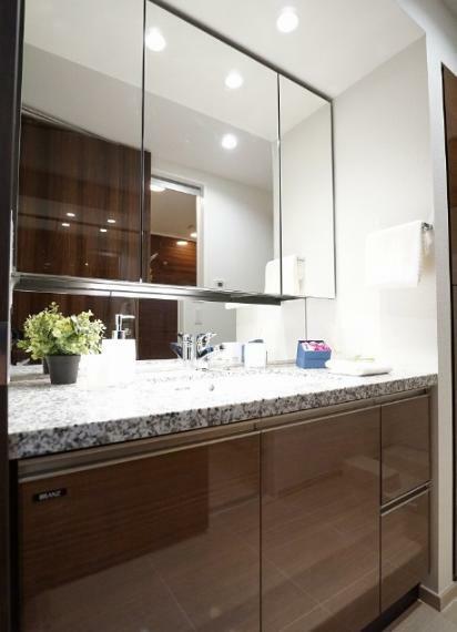 3面鏡裏にも収納でき洗面台がキレイな状態に保てます。