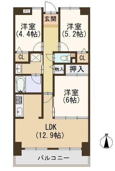 ライオンズマンション若江東2番館(3LDK) 12階の間取り図