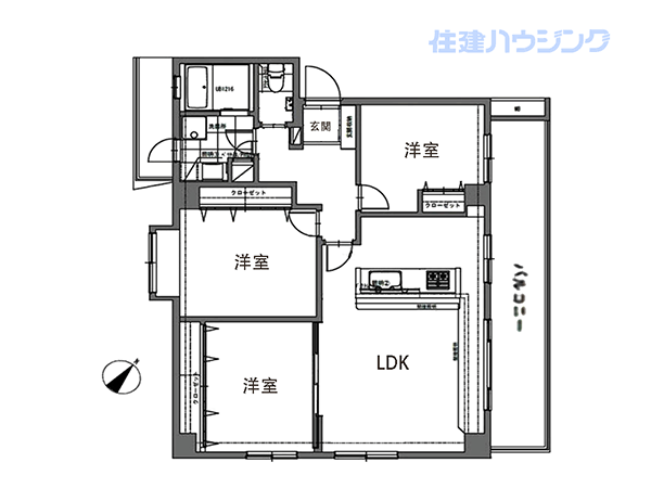 サニーハウス鷺の台(3LDK) 3階の間取り図