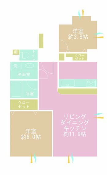 アルシェ上野松が谷(2LDK) 2階の間取り図