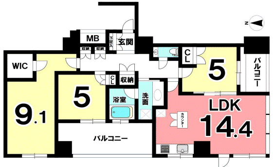 プラウドタワー覚王山(3LDK) 13階の間取り図