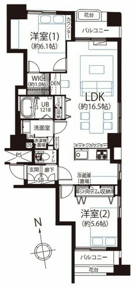 シティハイムコスモ(2LDK) 11階の間取り図