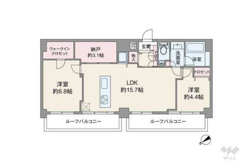 虎ノ門ガーデン(2LDK) 9階の間取り図