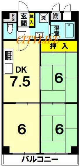 高野川ハイツ(3DK) 4階の内観