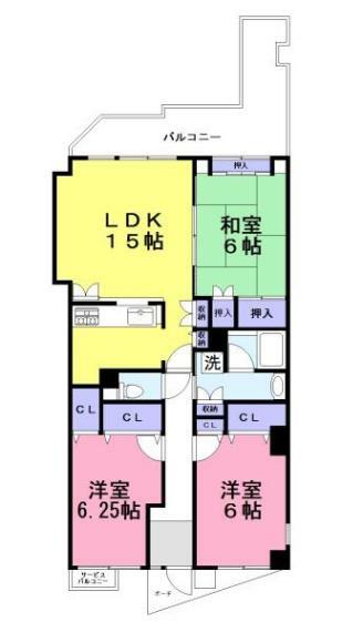 シャルマンコーポ大和高田(3LDK) 3階の間取り図