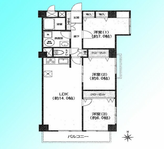 ハイラーク南浦和(3LDK) 4階の間取り図