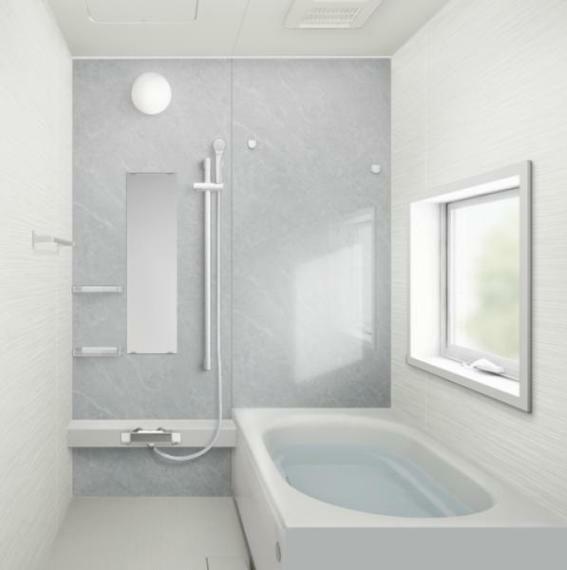 【同仕様写真】浴室はハウステック製の新品のユニットバスに交換予定です。浴槽には滑り止めの凹凸があり、床は濡れた状態でも滑りにくい加工がされている安心設計です。