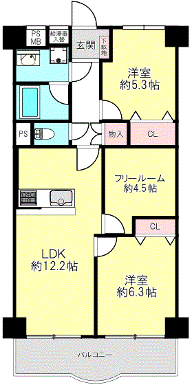 サンハイム第3中津(2LDK) 8階の内観