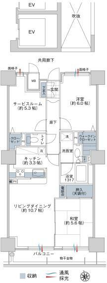 ベルドゥムールランドマーク秋田(2LDK) 13階の間取り図