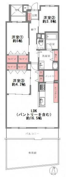 カルム伊丹緑ヶ丘(3LDK) 1階の間取り図
