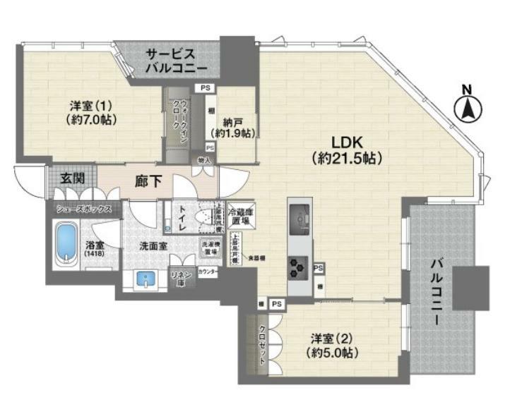ブランズタワー大阪本町(2LDK) 36階の間取り図