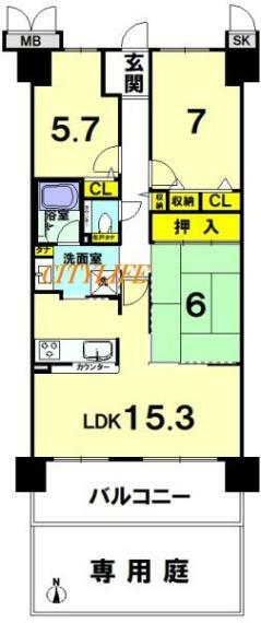 サンシティ西京極壱番館(3LDK) 1階の間取り図