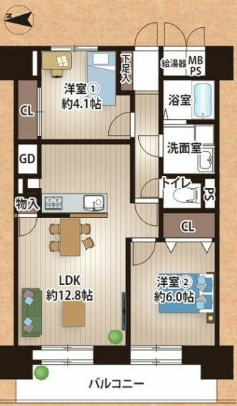 今福スカイハイツ(2LDK) 4階の間取り図