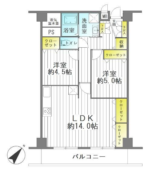 仙台東ハイツ(2LDK) 6階の間取り図