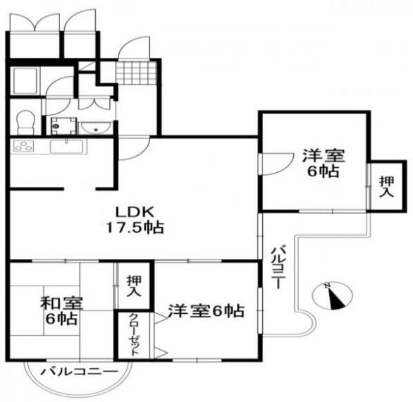 コスモハイツニュー甲子園(3LDK) 3階の間取り図