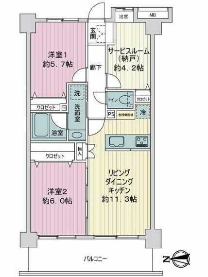 ライオンズマンション武蔵小杉東(2LDK) 3階の間取り図