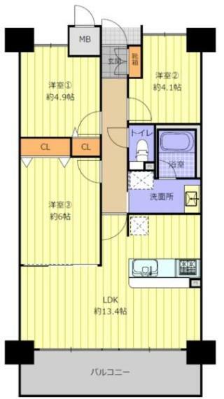 キングマンション姫島II(3LDK) 10階の間取り図