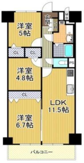 藤和市岡ハイタウン(3LDK) 13階の間取り図