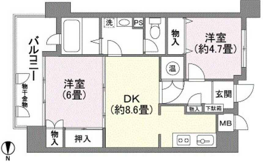 アジュール一ノ宮(2DK) 4階の間取り図